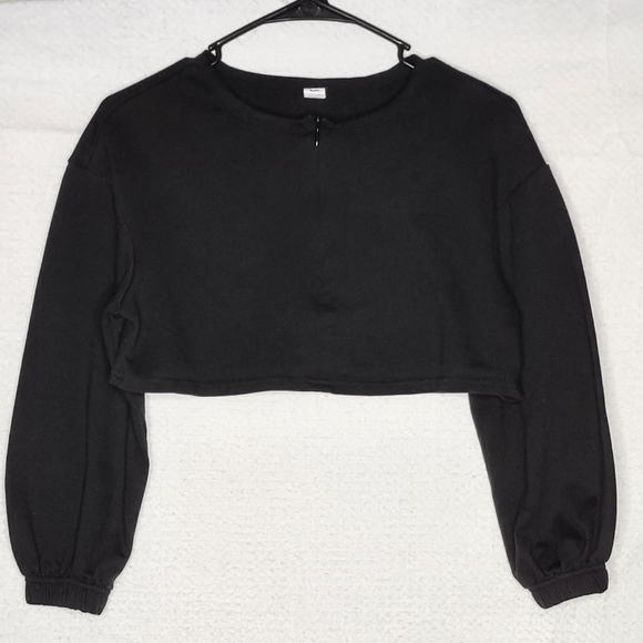 SHEIN Teen Crop Sweatshirt Sz 10-11 Black Fleece Zip Long Sleeve - Picture 13 of 13